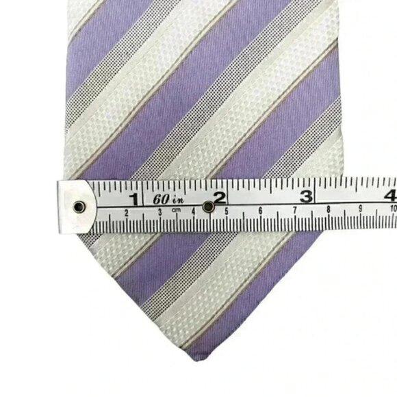 Hugo Boss Silk Tie Purple Grey White Stripes - Picture 3 of 10